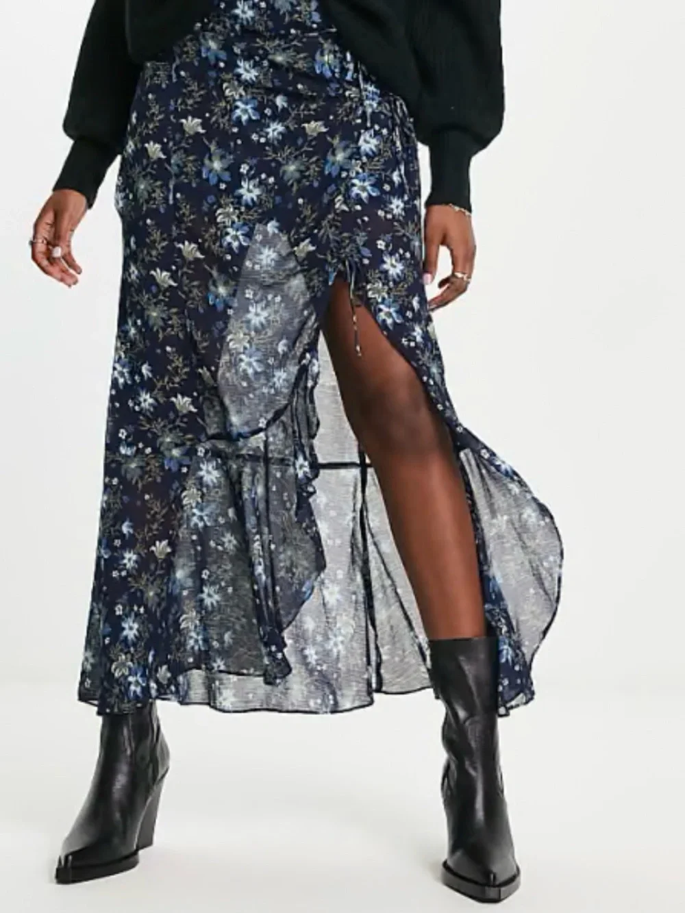 Free People Tie-Side Detail Floral Print Boho Maxi Skirt - Size 4, NWT - Picture 1 of 5